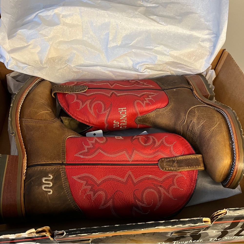 Men’s 7 Double H Black and Red Boots NIB